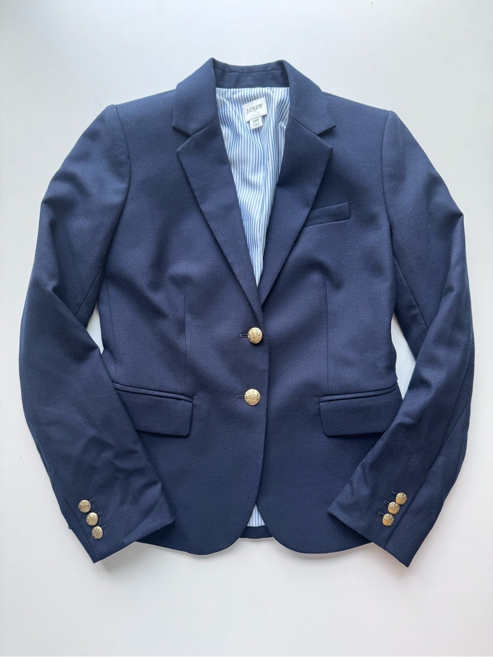 J. Crew Women’s Schoolboy Blazer Size 00 Navy Wool Blend Gold Buttons